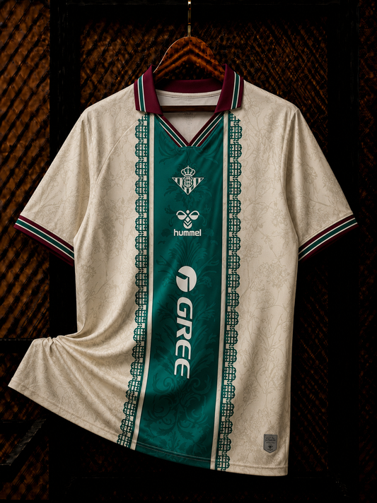 Hummel Real Betis Cream & Green Stripe Football Jersey – GREE Sponsor