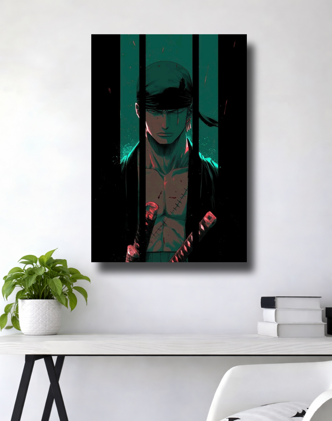 Roronoa Zoro | Three Sword Aura | One Piece Green Warrior Aesthetic Poster | Anime Gym Decor