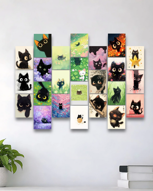 ADORABLE BLACK CAT ILLUSTRATION WALL COLLAGE MINI POSTER | 24 PACKS