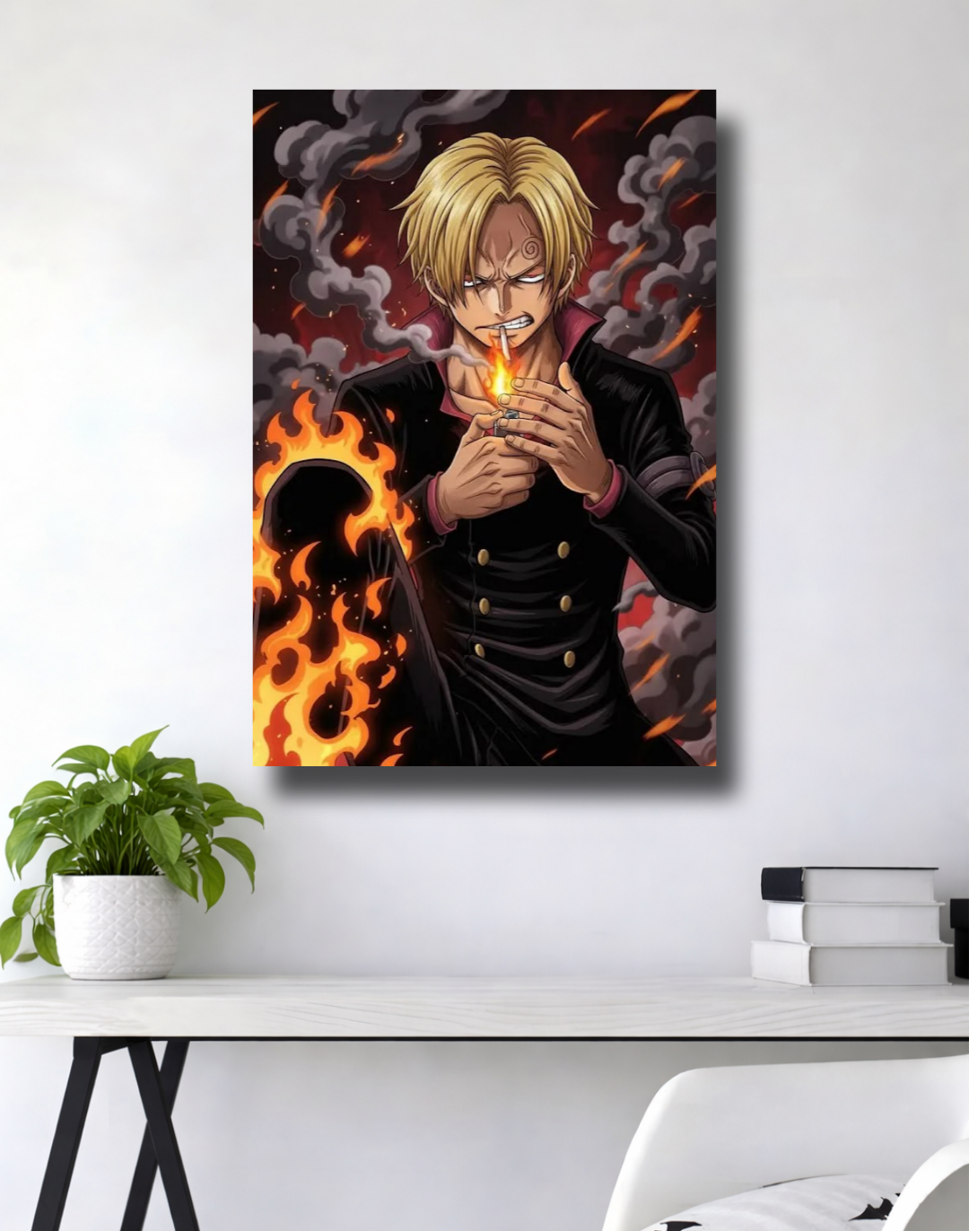 Sanji | Dragon Smoke Aesthetic | One Piece Black Suit Poster | Anime Gym Decor
