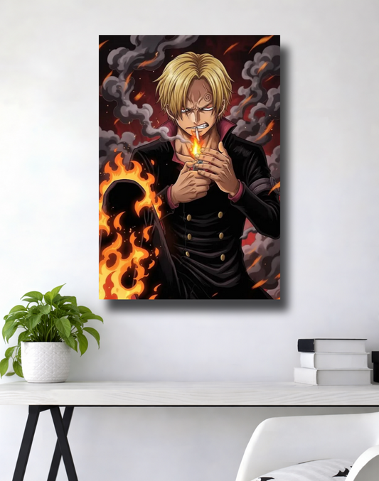 Sanji | Dragon Smoke Aesthetic | One Piece Black Suit Poster | Anime Gym Decor