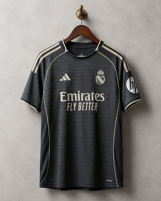 Real Madrid Charcoal Black Football Jersey and Shorts Set