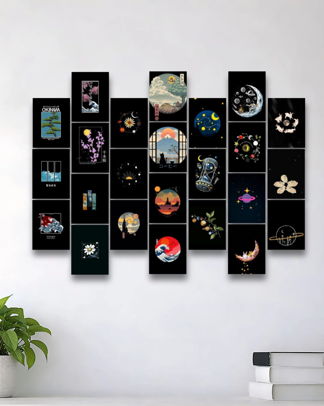 MINIMALIST DARK SPACE & CELESTIAL ART WALL COLLAGE MINI POSTER | 24 PACKS