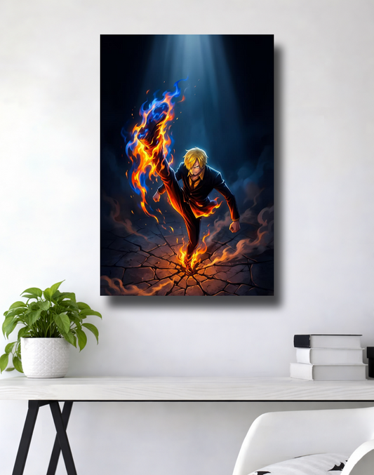 Sanji | Diable Jambe Fire Kick | One Piece Action Poster | Anime Wall Art