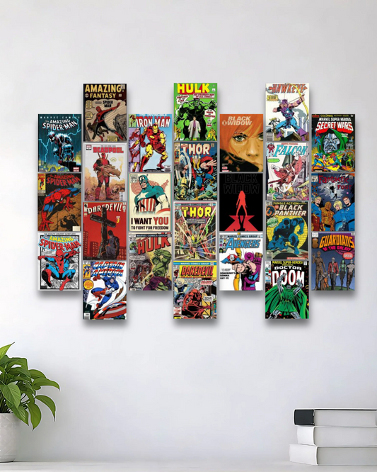 MARVEL SUPERHERO VINTAGE COMIC WALL COLLAGE MINI POSTER | 24 PACKS