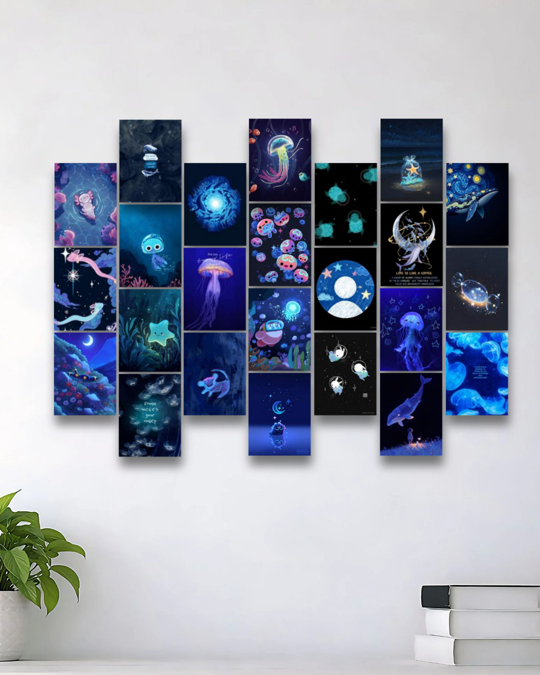 DEEP BLUE OCEAN & JELLYFISH AESTHETIC WALL COLLAGE MINI POSTER | 24 PACKS