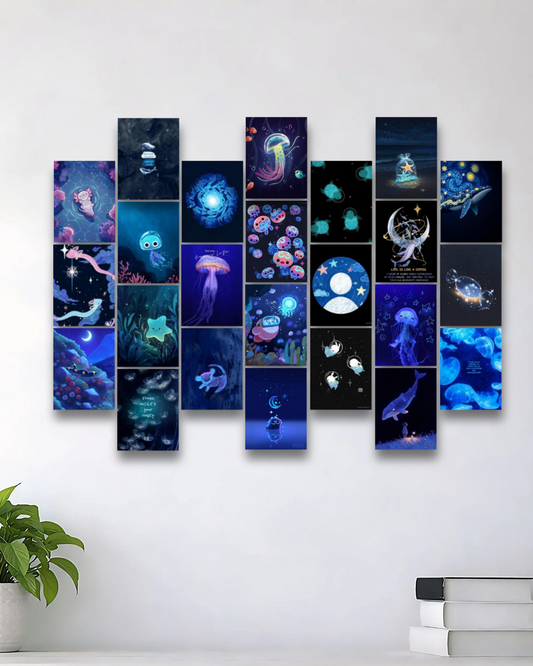 DEEP BLUE OCEAN & JELLYFISH AESTHETIC WALL COLLAGE MINI POSTER | 24 PACKS