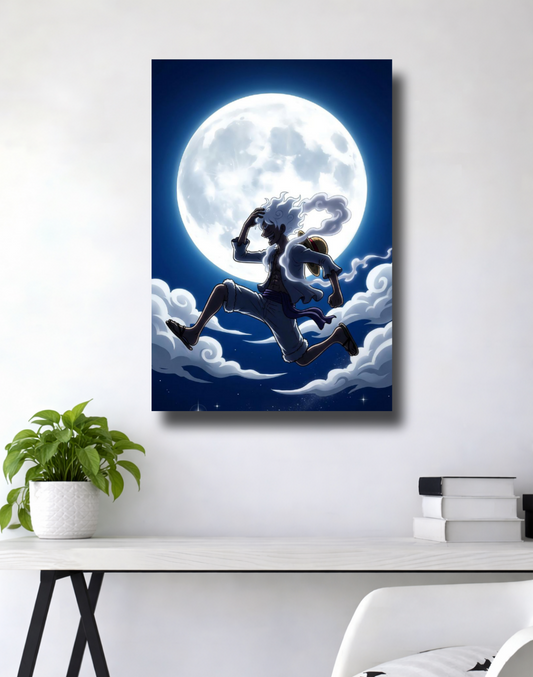 Monkey D. Luffy | Moon Jump Silhouette | One Piece Night Sky Aesthetic Poster | Anime Wall Art