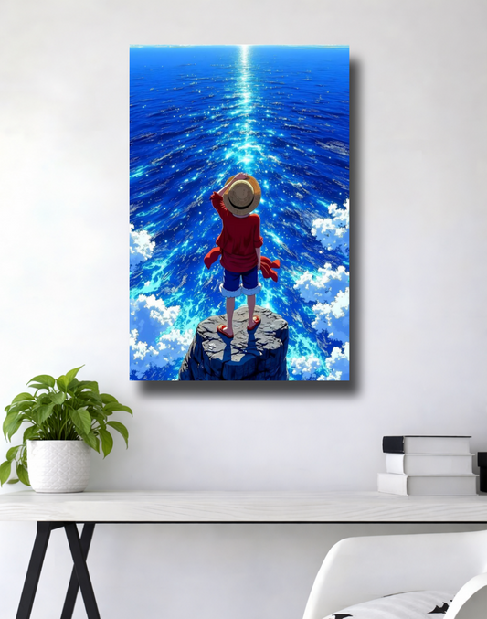 Monkey D. Luffy | Ocean Horizon Back View | One Piece Adventure Aesthetic Poster | Anime Wall Art